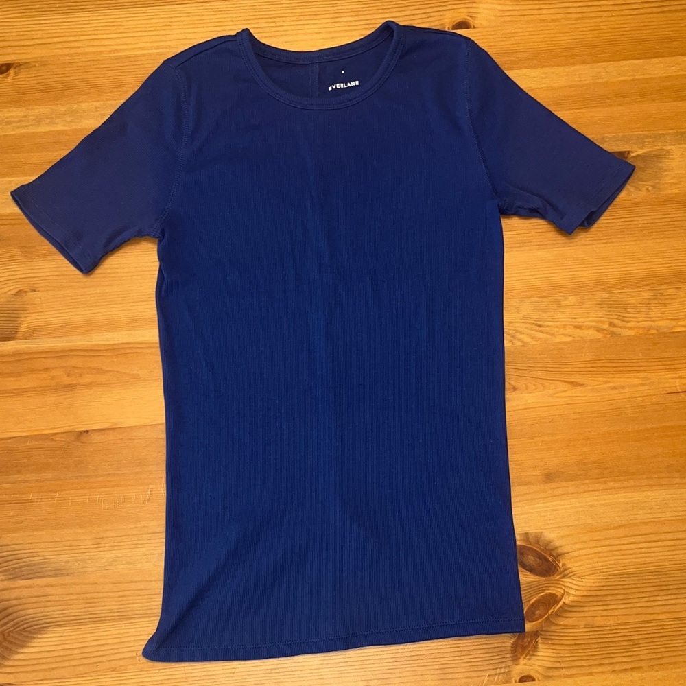 Everlane Blue Ribbed Crew Neck Top